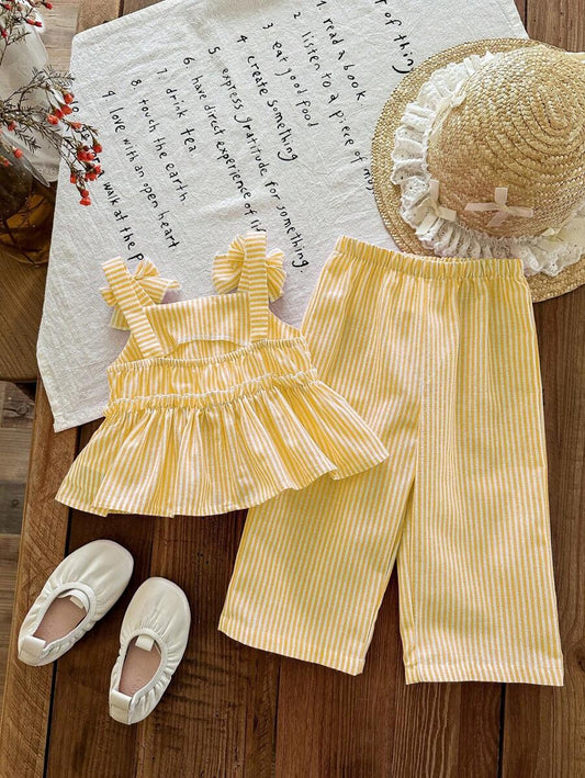 Fashion Striped Camisole Set For Baby Girls Casual Everyday Summer Clothing