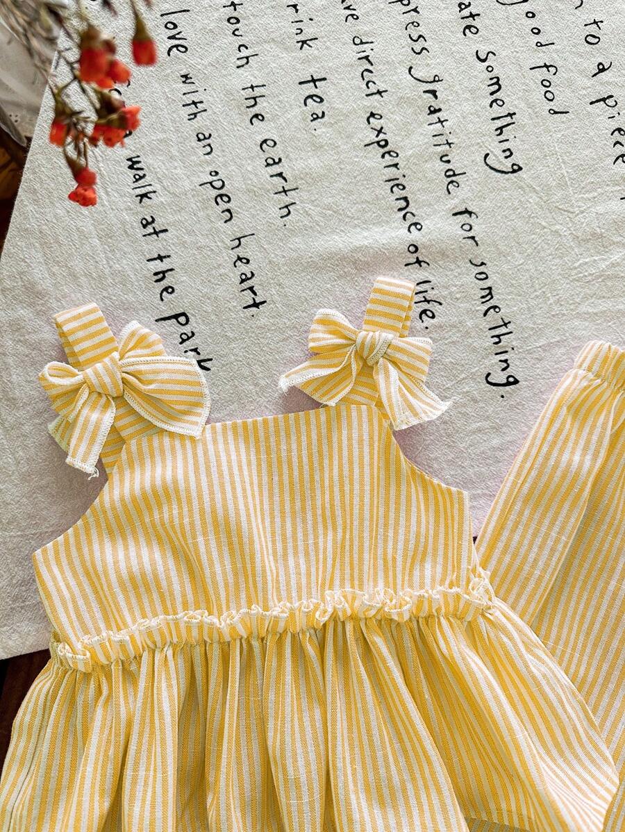 Fashion Striped Camisole Set For Baby Girls Casual Everyday Summer Clothing