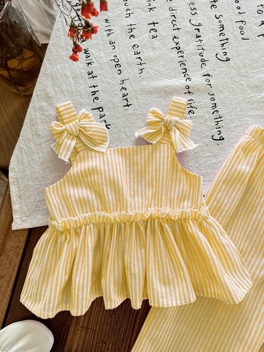 Fashion Striped Camisole Set For Baby Girls Casual Everyday Summer Clothing