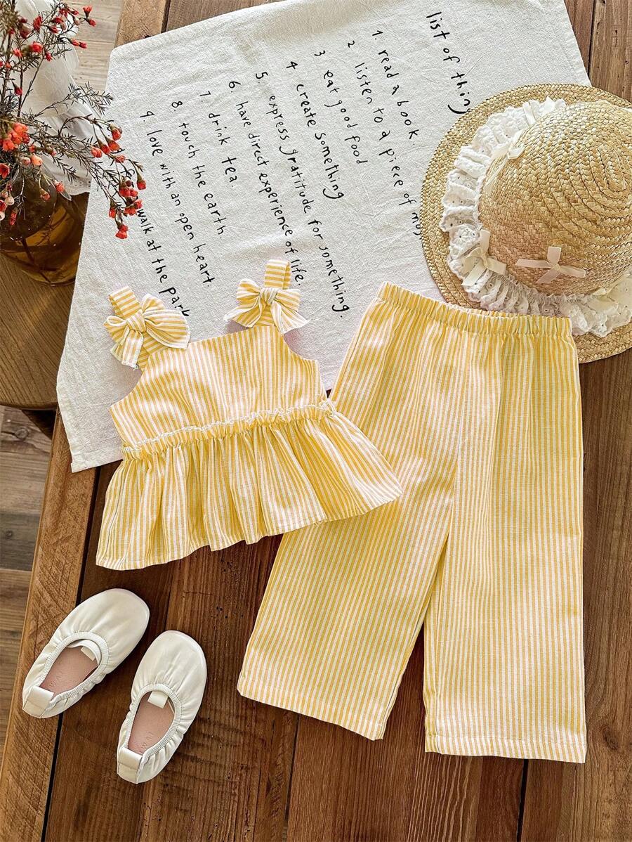 Fashion Striped Camisole Set For Baby Girls Casual Everyday Summer Clothing