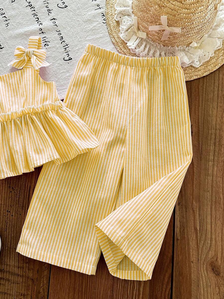 Fashion Striped Camisole Set For Baby Girls Casual Everyday Summer Clothing