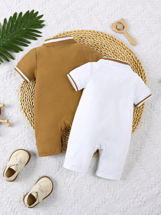 Toddler Boy Dinosaur Print Polo Collar Short Sleeve Romper 2 Piece Summer Outfit Set
