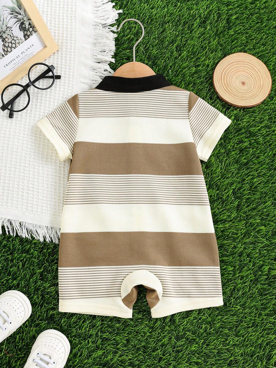 Baby Boy Plaid Short Sleeve Romper Formal Summer Outfit for Birthday Party Christening and Special Occasions
