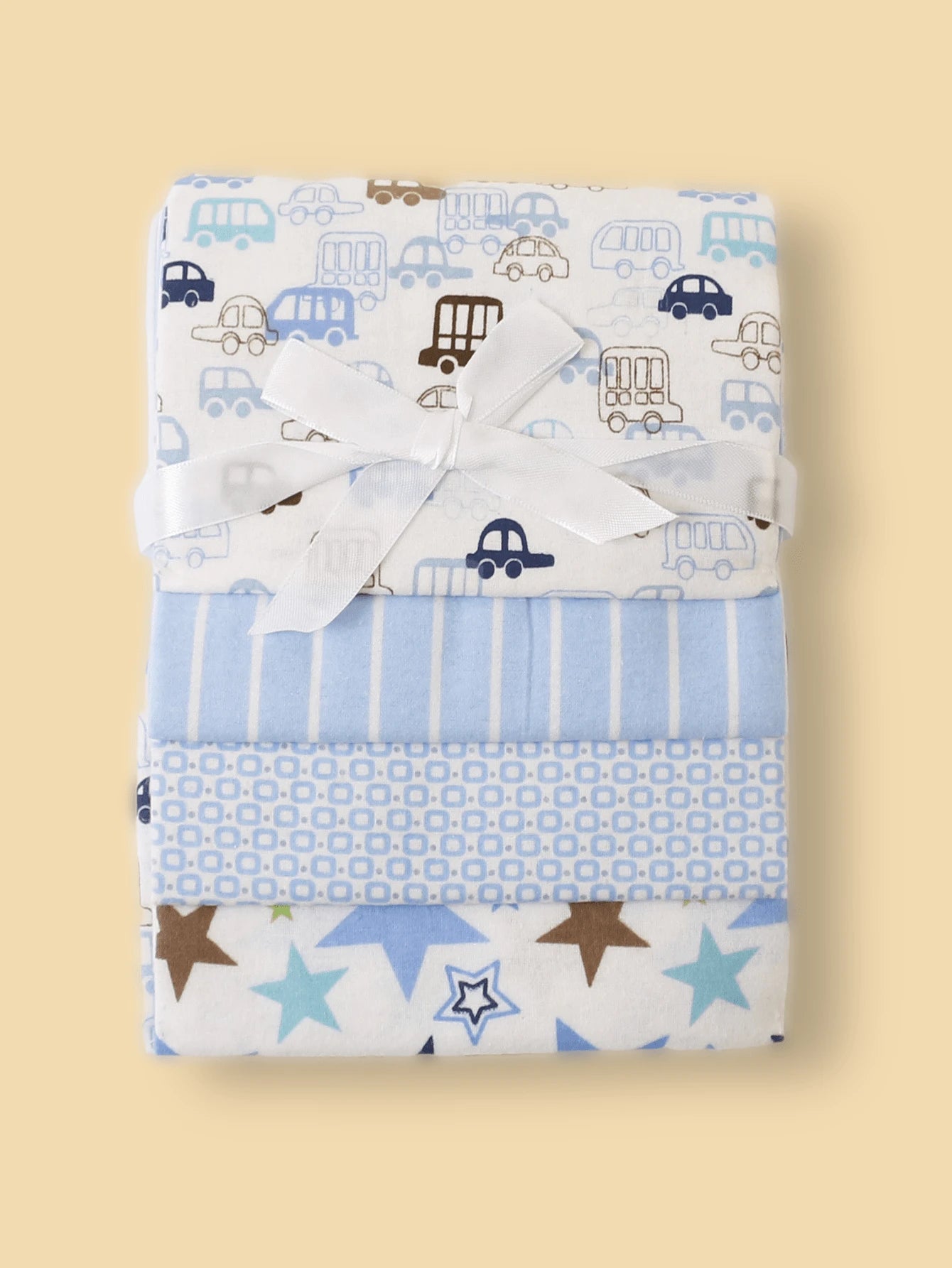 4pcs Baby Swaddle Blanket Set Soft Flannel Receiving Blankets Cloud Elephant Car Print for Newborns