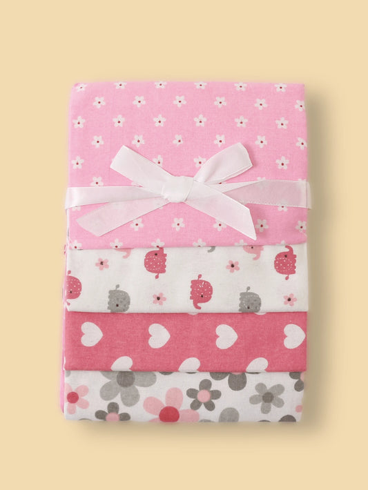 4pcs Baby Swaddle Blanket Set Soft Flannel Receiving Blankets Cloud Elephant Car Print for Newborns