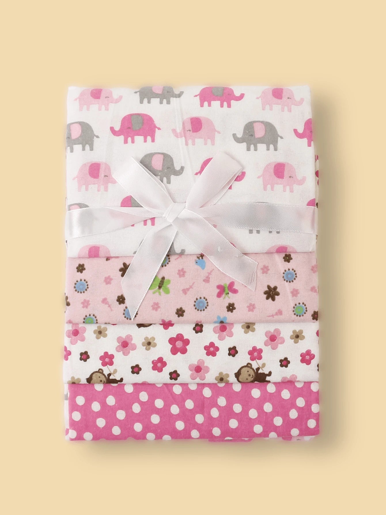 4pcs Baby Swaddle Blanket Set Soft Flannel Receiving Blankets Cloud Elephant Car Print for Newborns