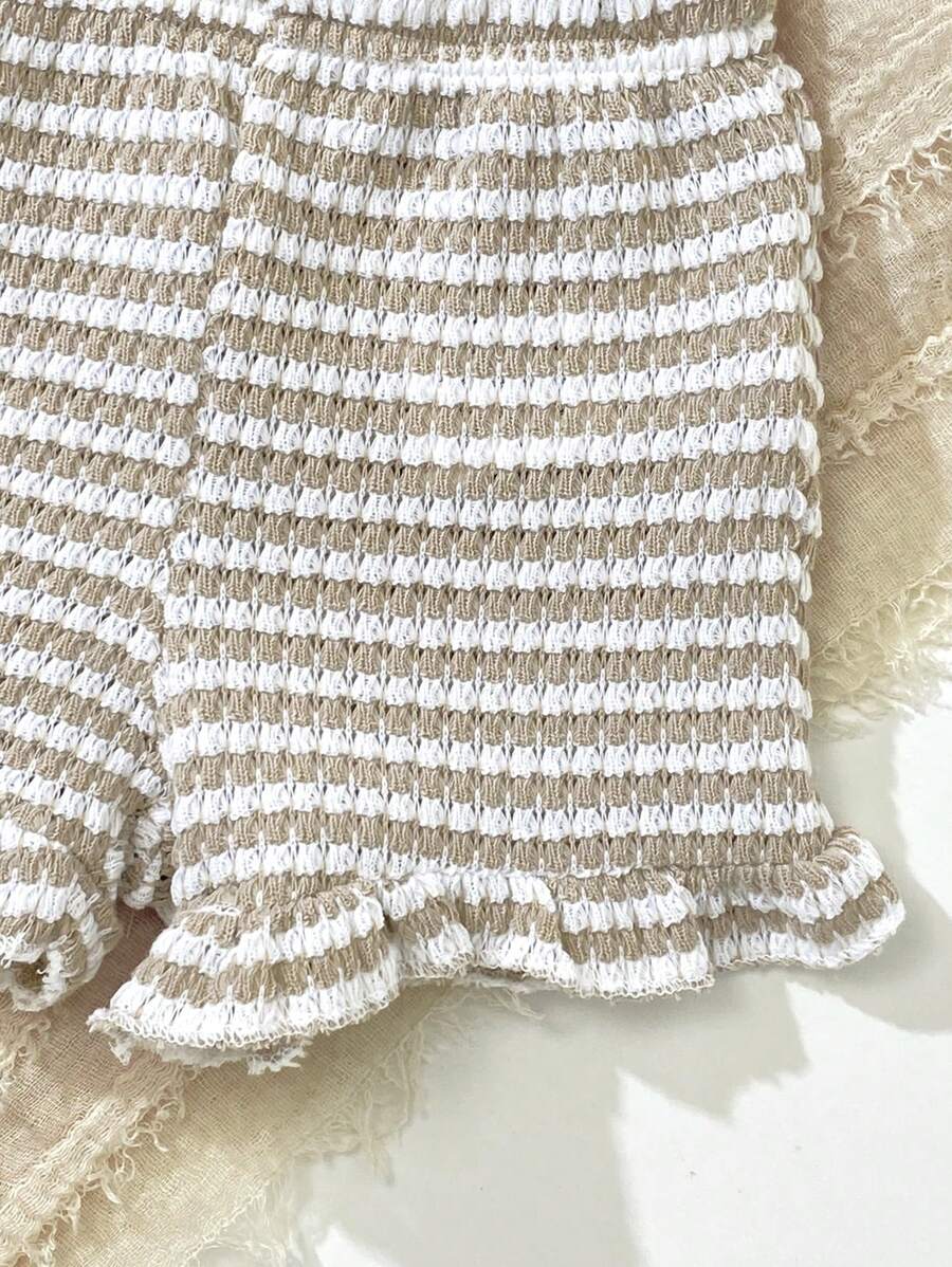 Baby Girl Black & White Striped Ruffle Sleeve T-Shirt & Shorts Set