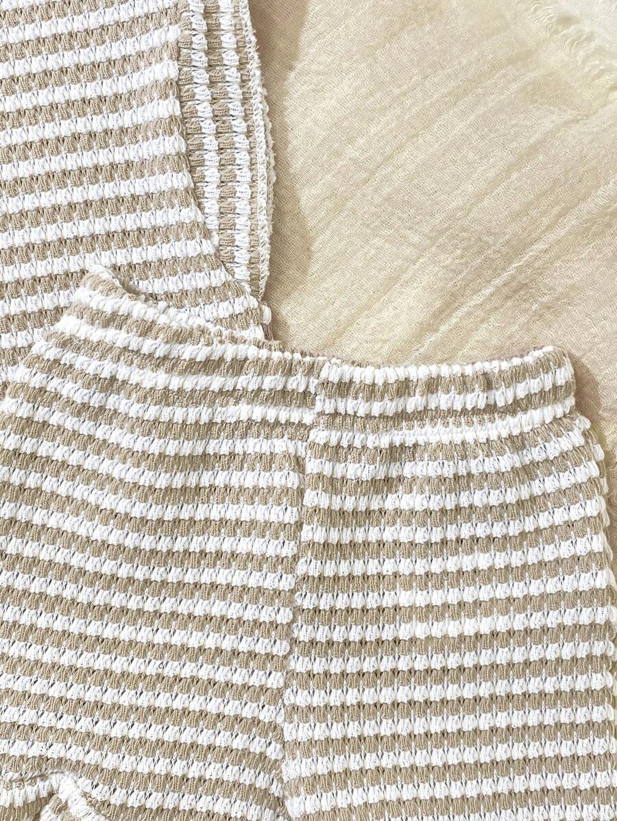 Baby Girl Black & White Striped Ruffle Sleeve T-Shirt & Shorts Set