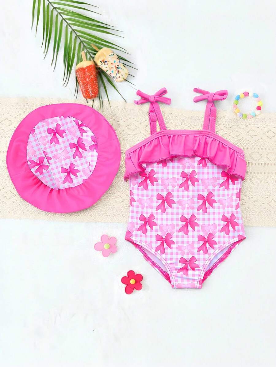 Baby Minimalist Print One-Piece Swimsuit for Daily Summer Beach and Pool Wear