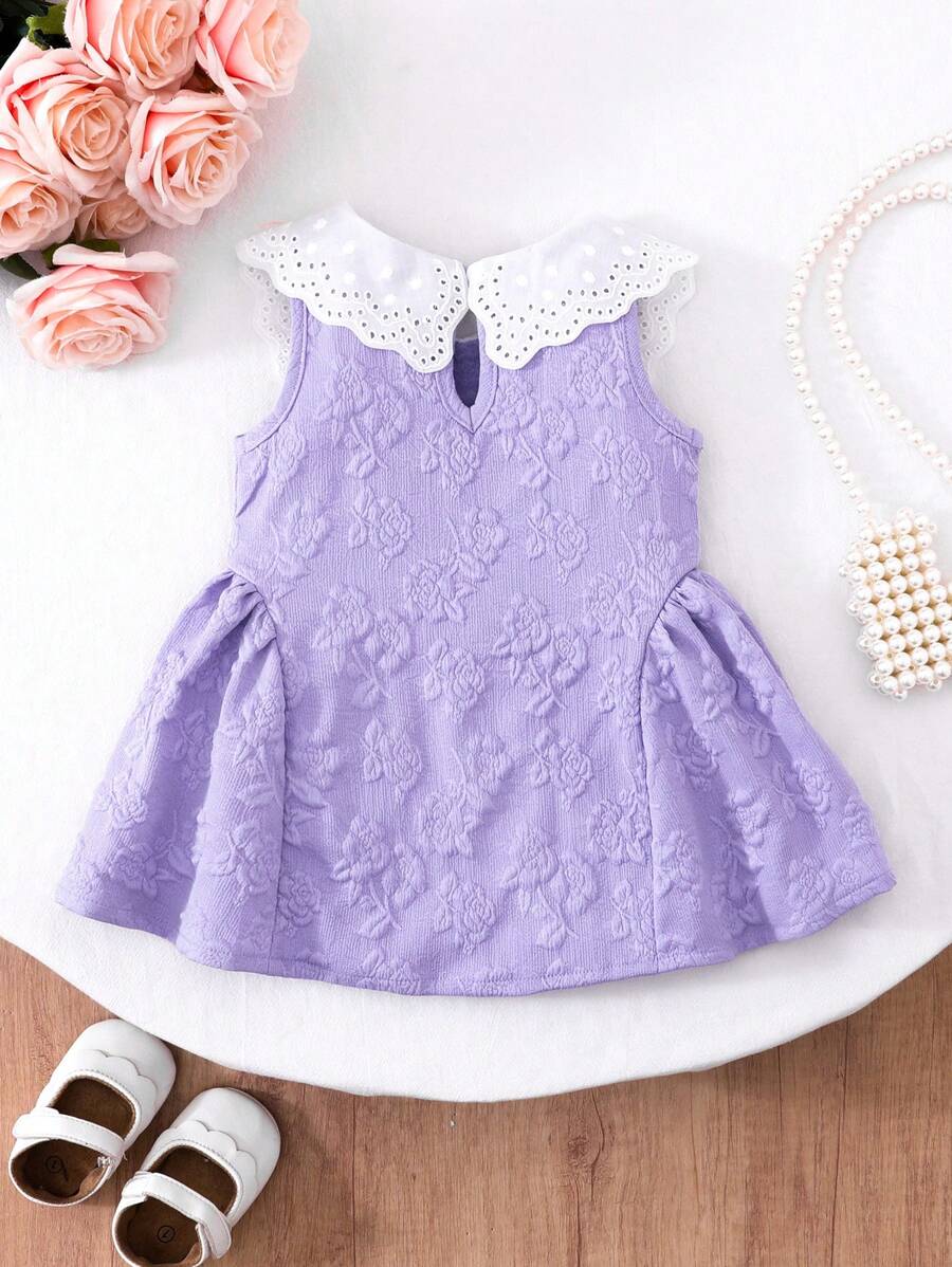 Little Girls Princess Pink Dress With Peter Pan Collar And Lace Detail