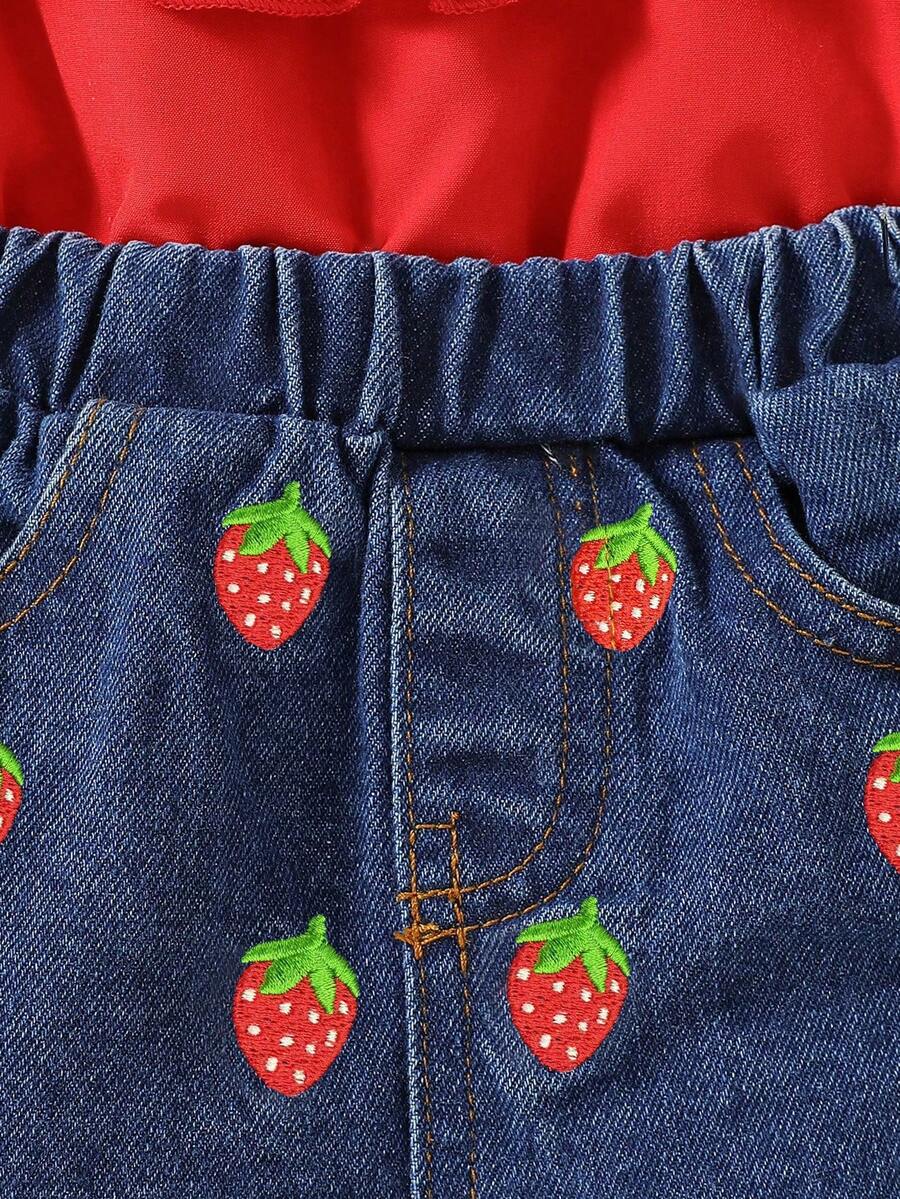 Infant Girls 2pcs Casual Denim Top & Bow Decor Jeans Set