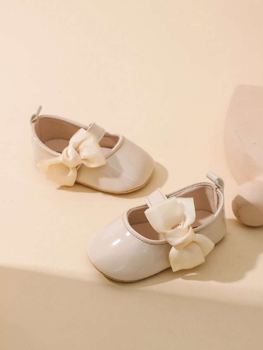 Sweet Glossy Bow Flat Shoes for Infant Girls - Elegant 0-1 Year Princess Flats