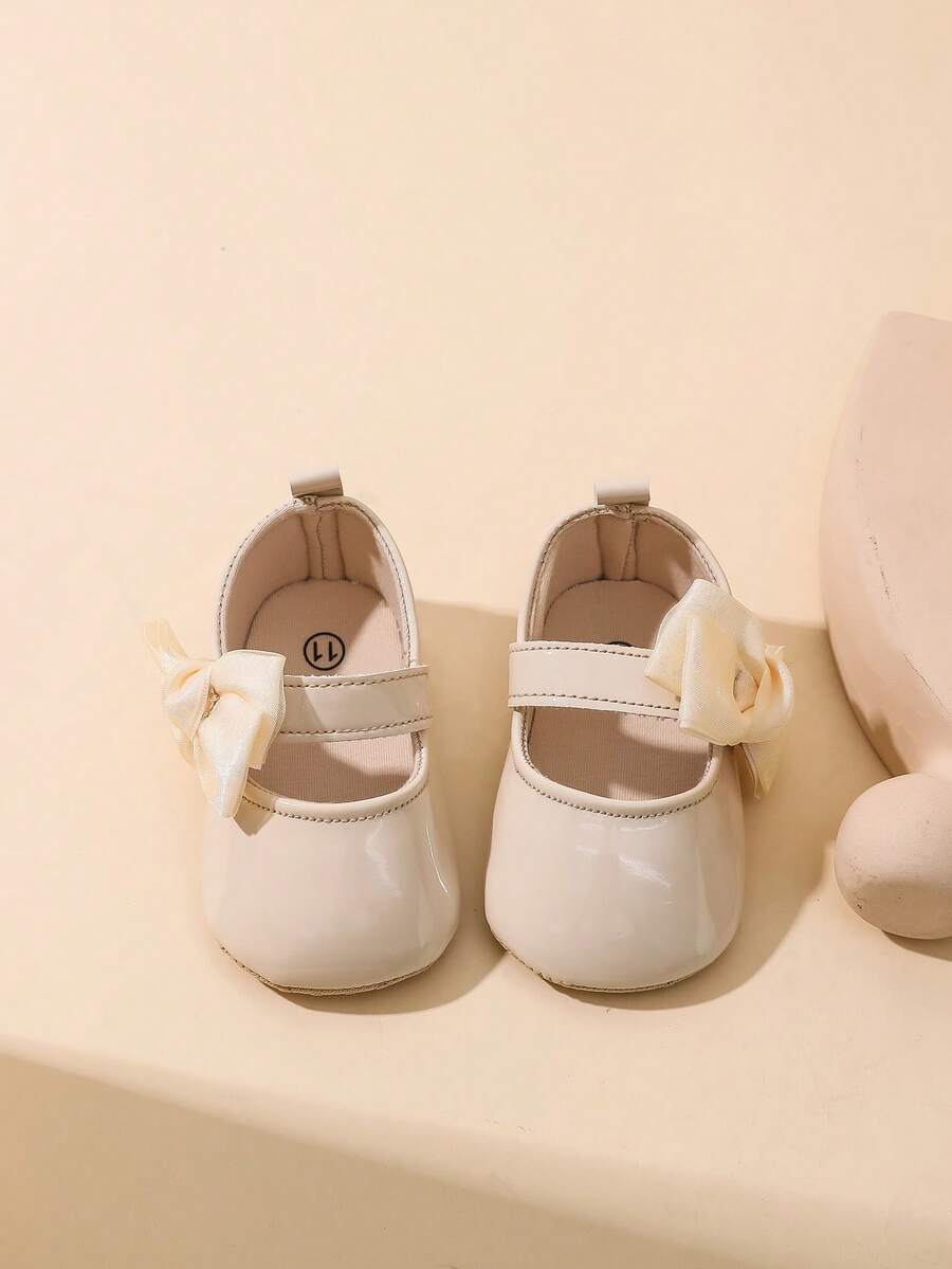 Sweet Glossy Bow Flat Shoes for Infant Girls - Elegant 0-1 Year Princess Flats