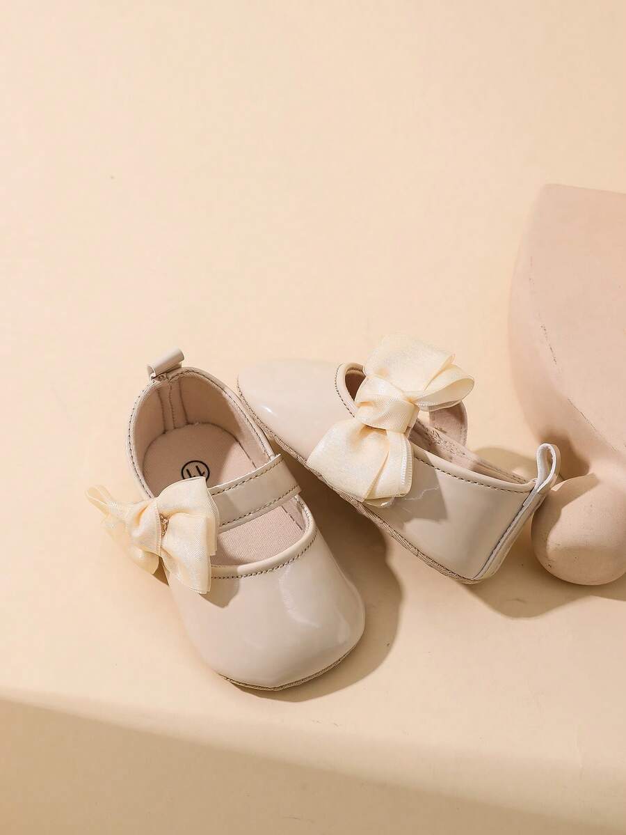Sweet Glossy Bow Flat Shoes for Infant Girls - Elegant 0-1 Year Princess Flats