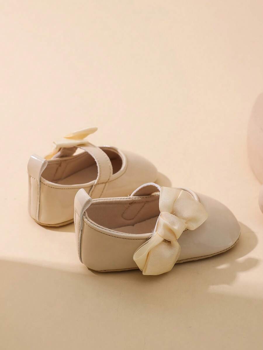 Sweet Glossy Bow Flat Shoes for Infant Girls - Elegant 0-1 Year Princess Flats
