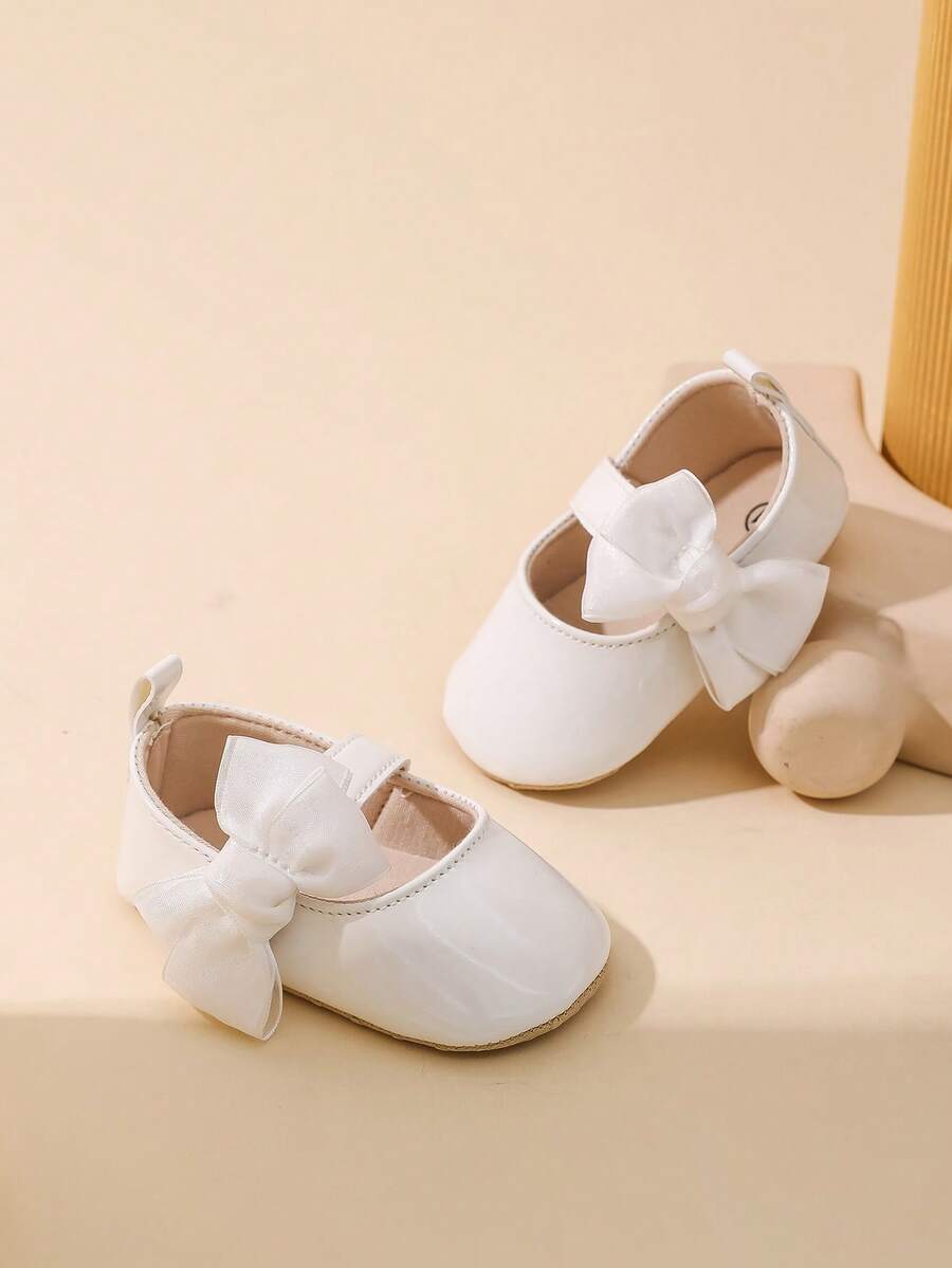 Sweet Glossy Bow Flat Shoes for Infant Girls - Elegant 0-1 Year Princess Flats