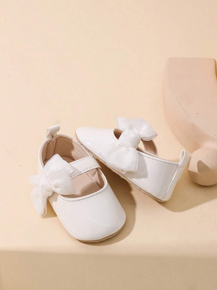 Sweet Glossy Bow Flat Shoes for Infant Girls - Elegant 0-1 Year Princess Flats
