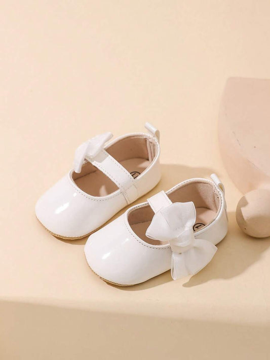 Sweet Glossy Bow Flat Shoes for Infant Girls - Elegant 0-1 Year Princess Flats