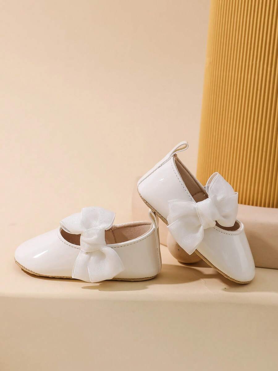 Sweet Glossy Bow Flat Shoes for Infant Girls - Elegant 0-1 Year Princess Flats