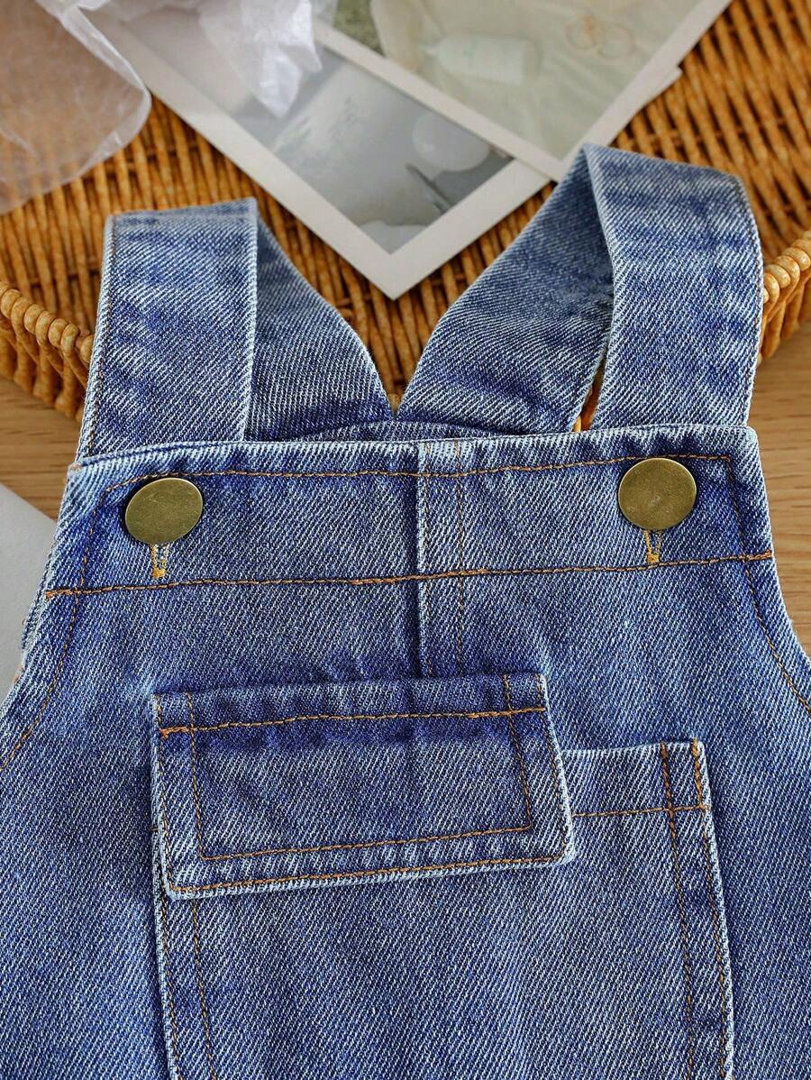 Baby Boy Solid Tee and Roll Up Hem Denim Overall Jumpsuit Casual Spring Summer Outfit Set