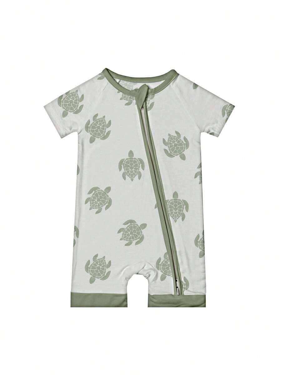 Unisex Baby Bamboo Fiber Sea Turtle Print Zip Up Romper All Season Knit Outfit