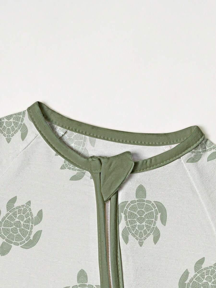 Unisex Baby Bamboo Fiber Sea Turtle Print Zip Up Romper All Season Knit Outfit