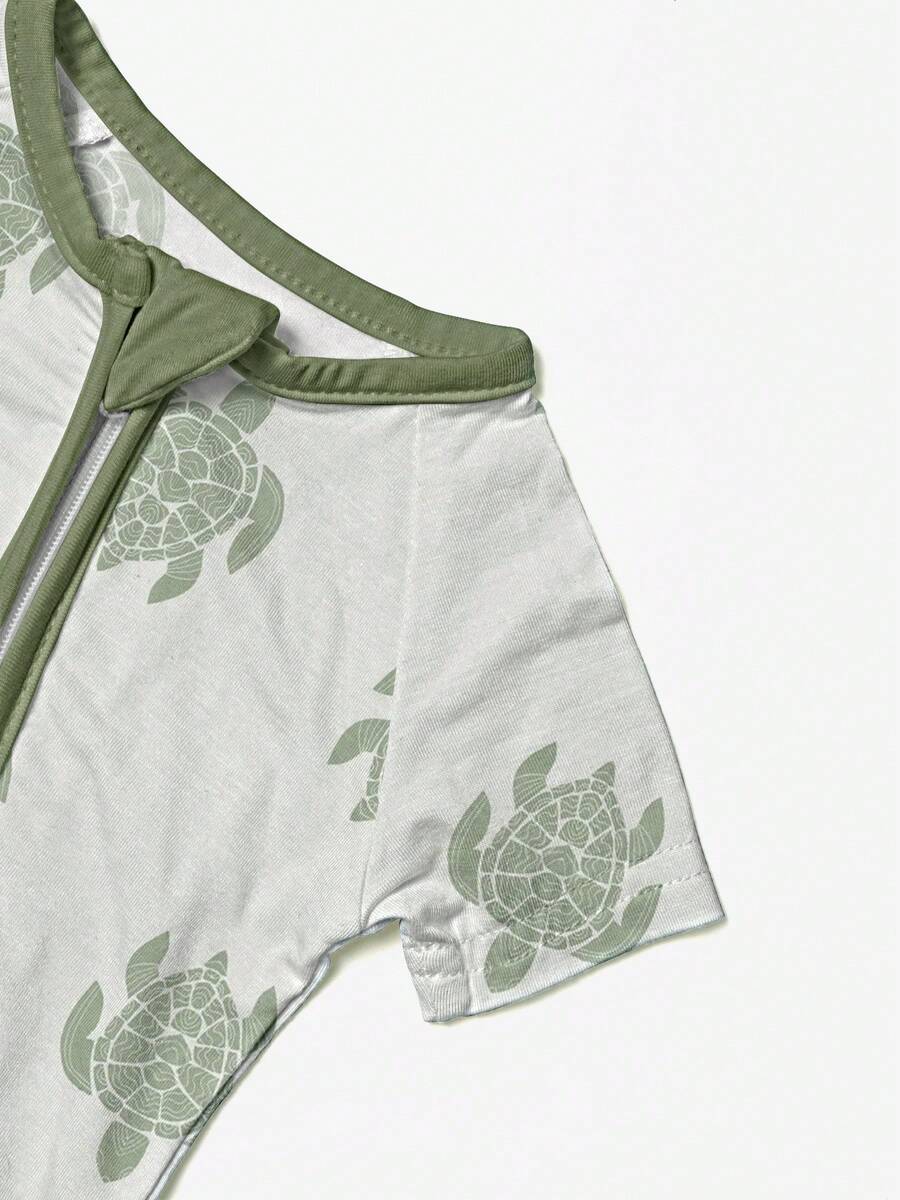 Unisex Baby Bamboo Fiber Sea Turtle Print Zip Up Romper All Season Knit Outfit