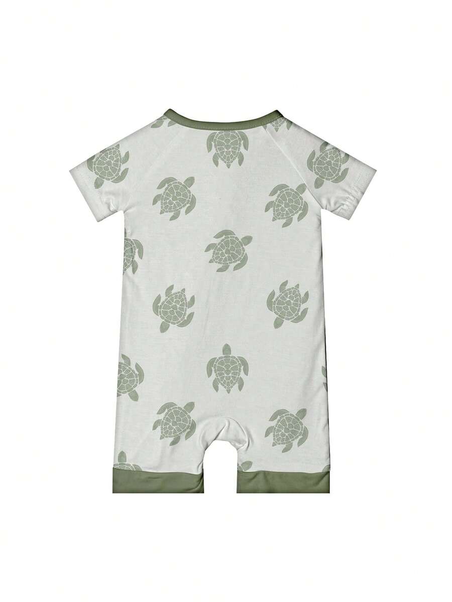 Unisex Baby Bamboo Fiber Sea Turtle Print Zip Up Romper All Season Knit Outfit