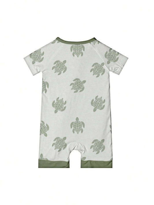 Unisex Baby Bamboo Fiber Sea Turtle Print Zip Up Romper All Season Knit Outfit
