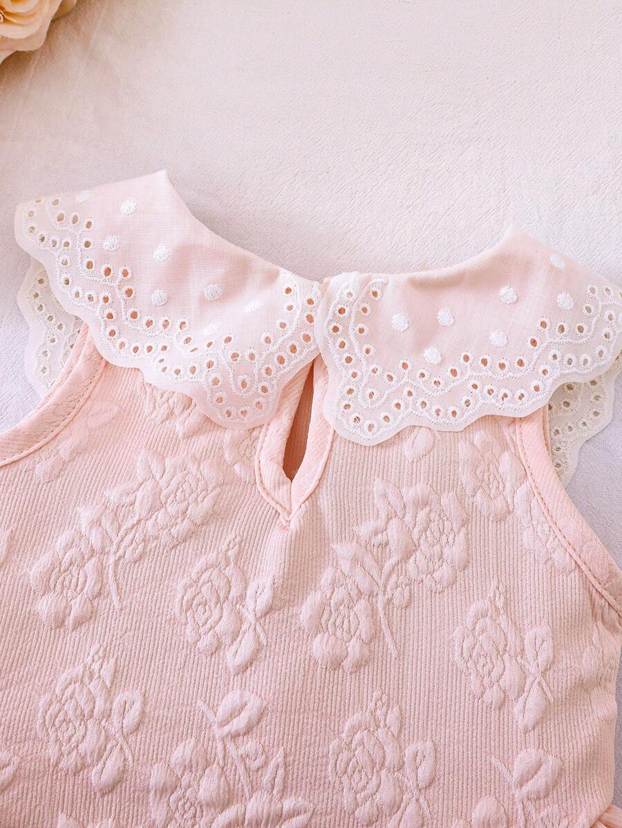 Little Girls Princess Pink Dress With Peter Pan Collar And Lace Detail