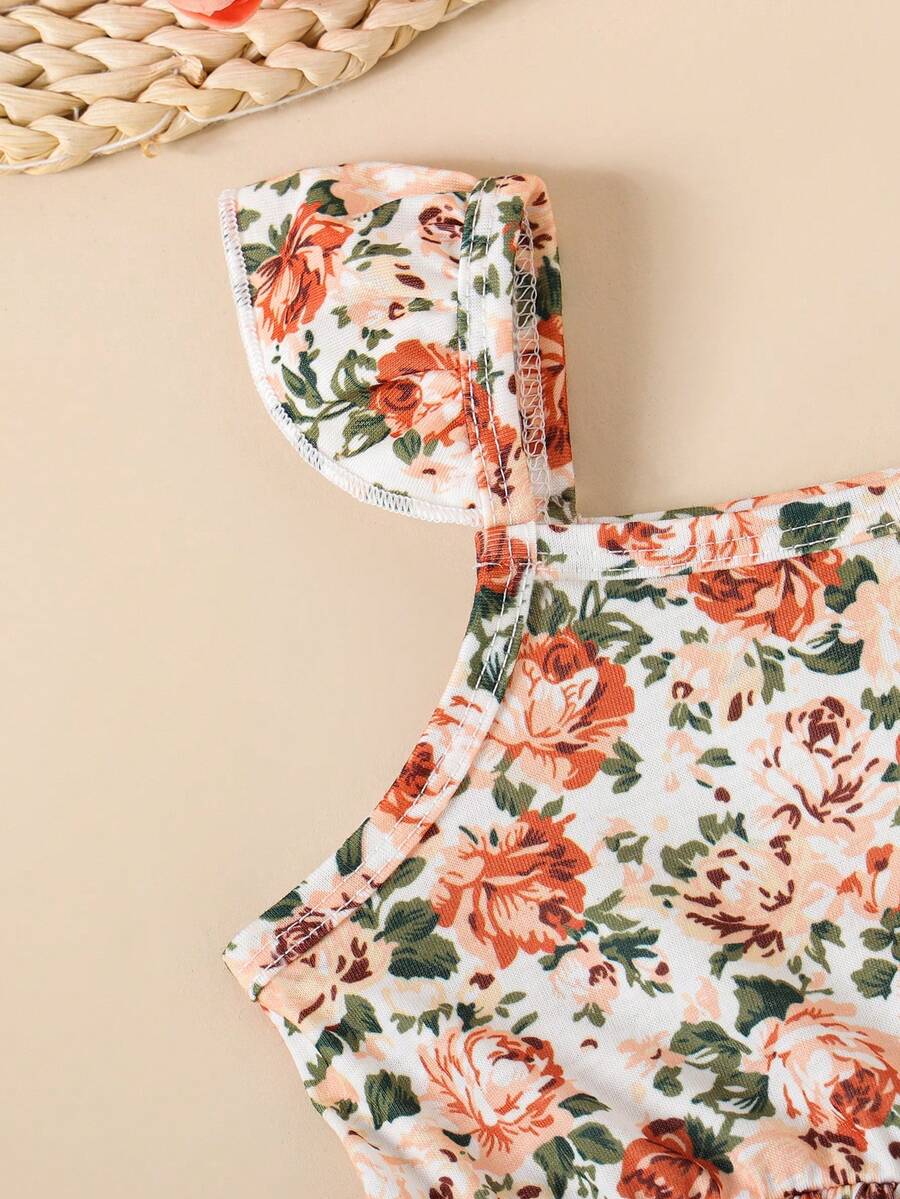 Infant Girls 3-Piece Summer Set: Full Print Floral and Striped Sleeveless Top and Shorts