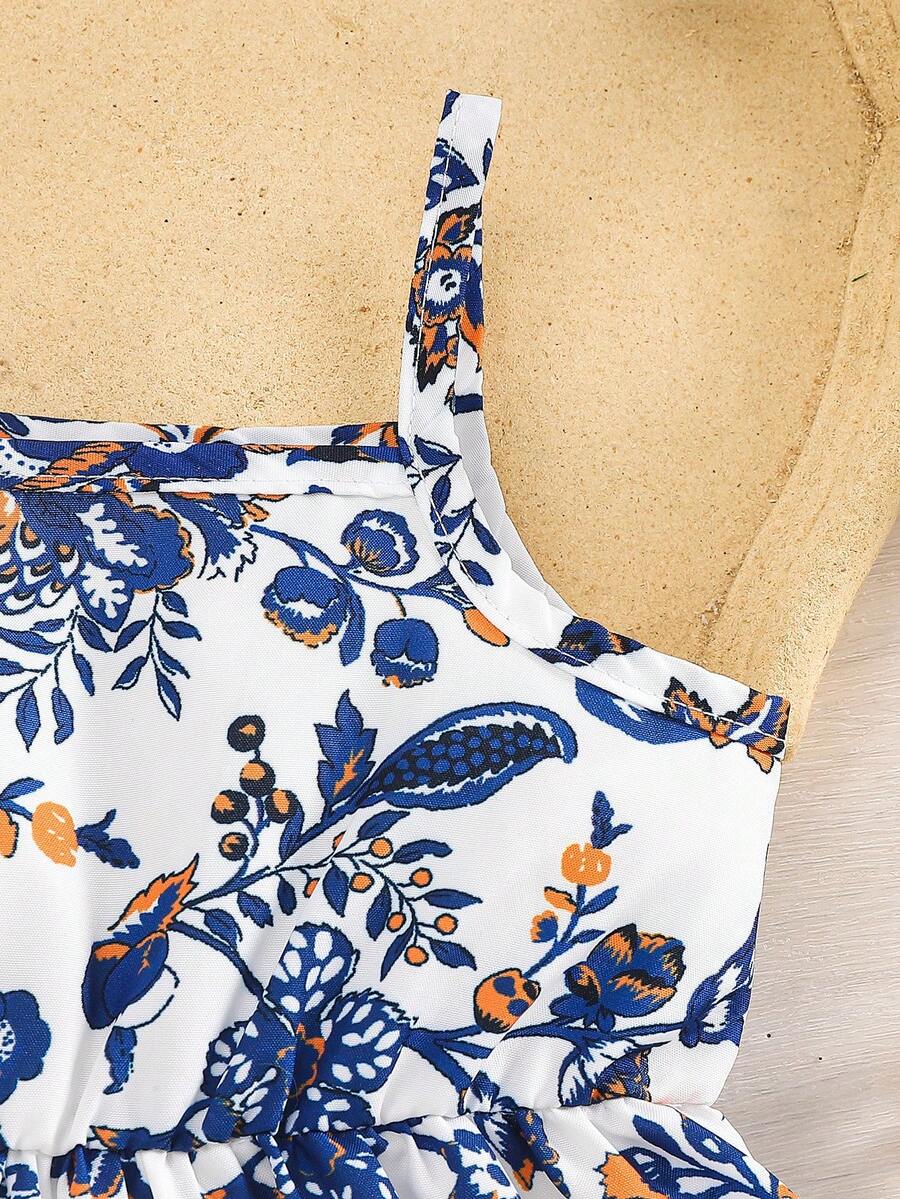 2pcs Baby Girl Floral Print Dress and Hat Set for Spring and Summer Wear
