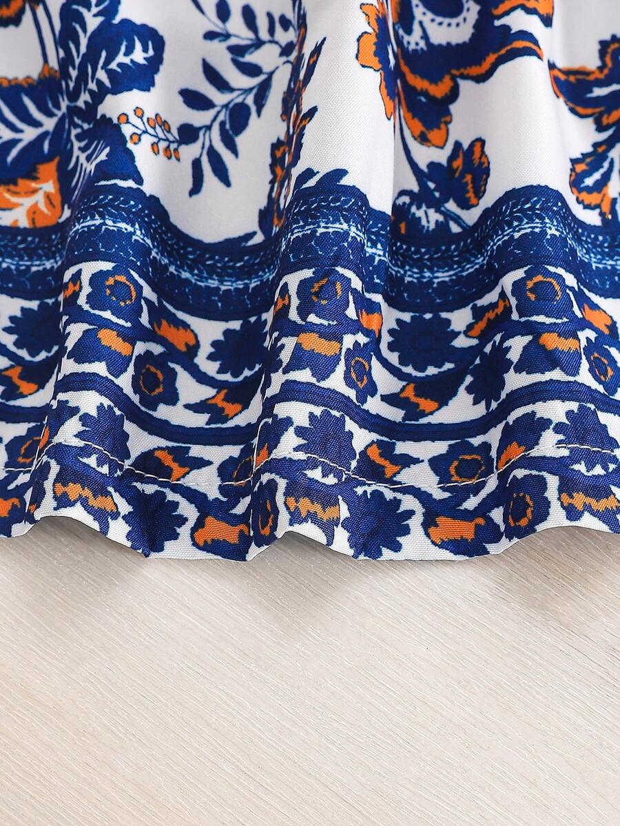 2pcs Baby Girl Floral Print Dress and Hat Set for Spring and Summer Wear