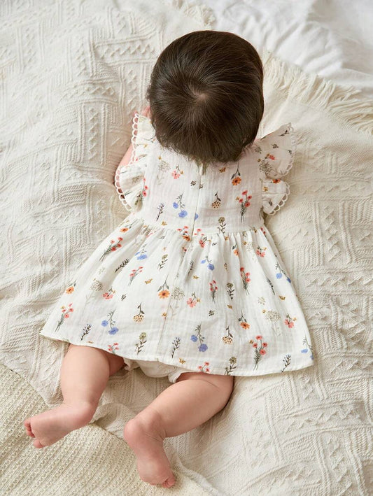 Baby Ditsy Floral Cinched Waist Dress for Cute Spring and Summer Wear