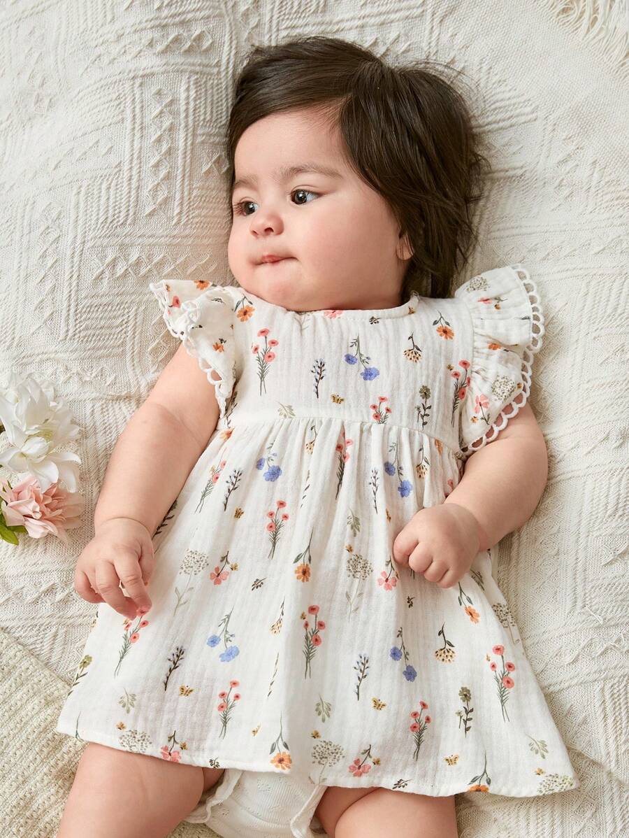 Baby Ditsy Floral Cinched Waist Dress for Cute Spring and Summer Wear