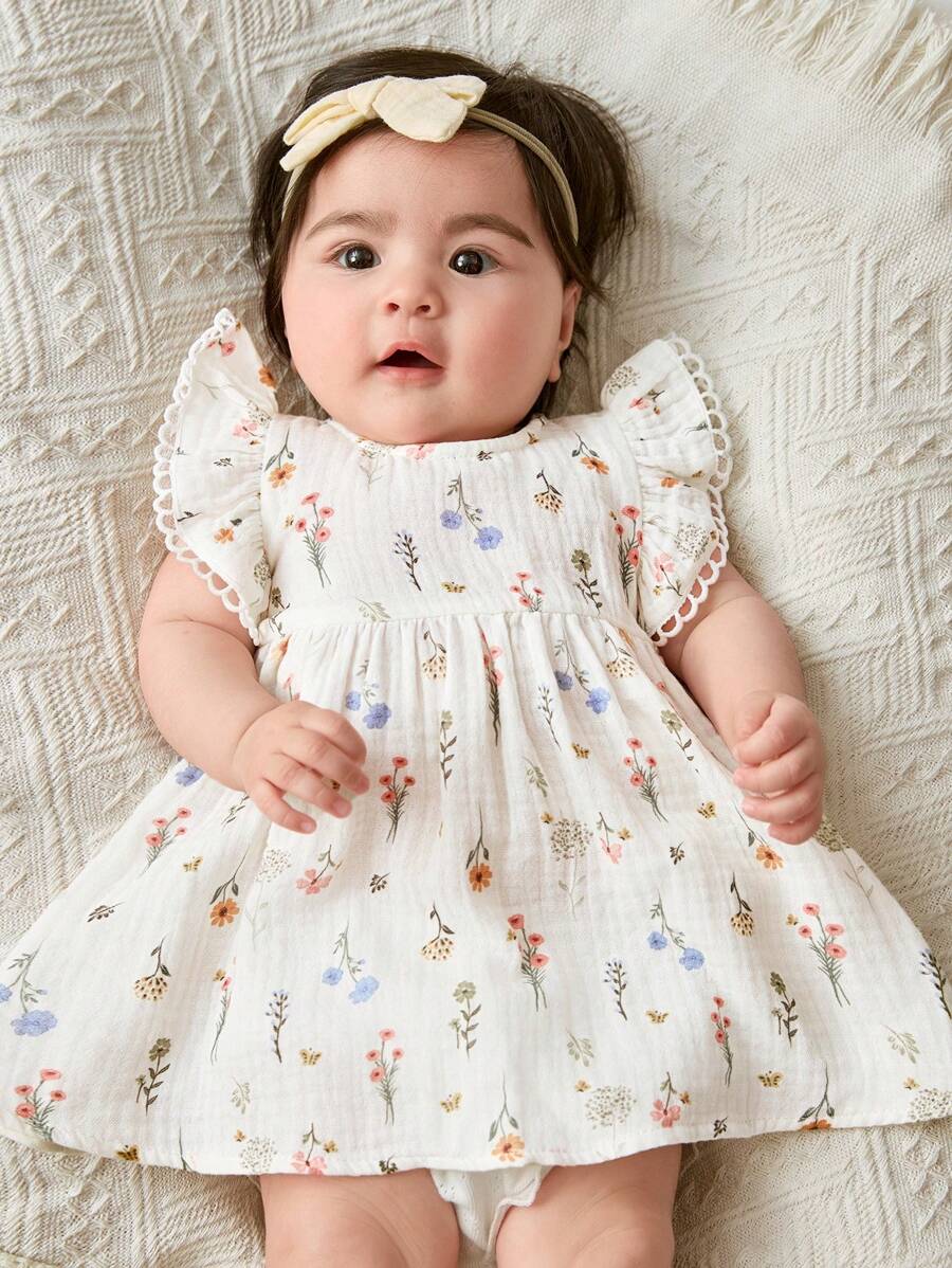 Baby Ditsy Floral Cinched Waist Dress for Cute Spring and Summer Wear