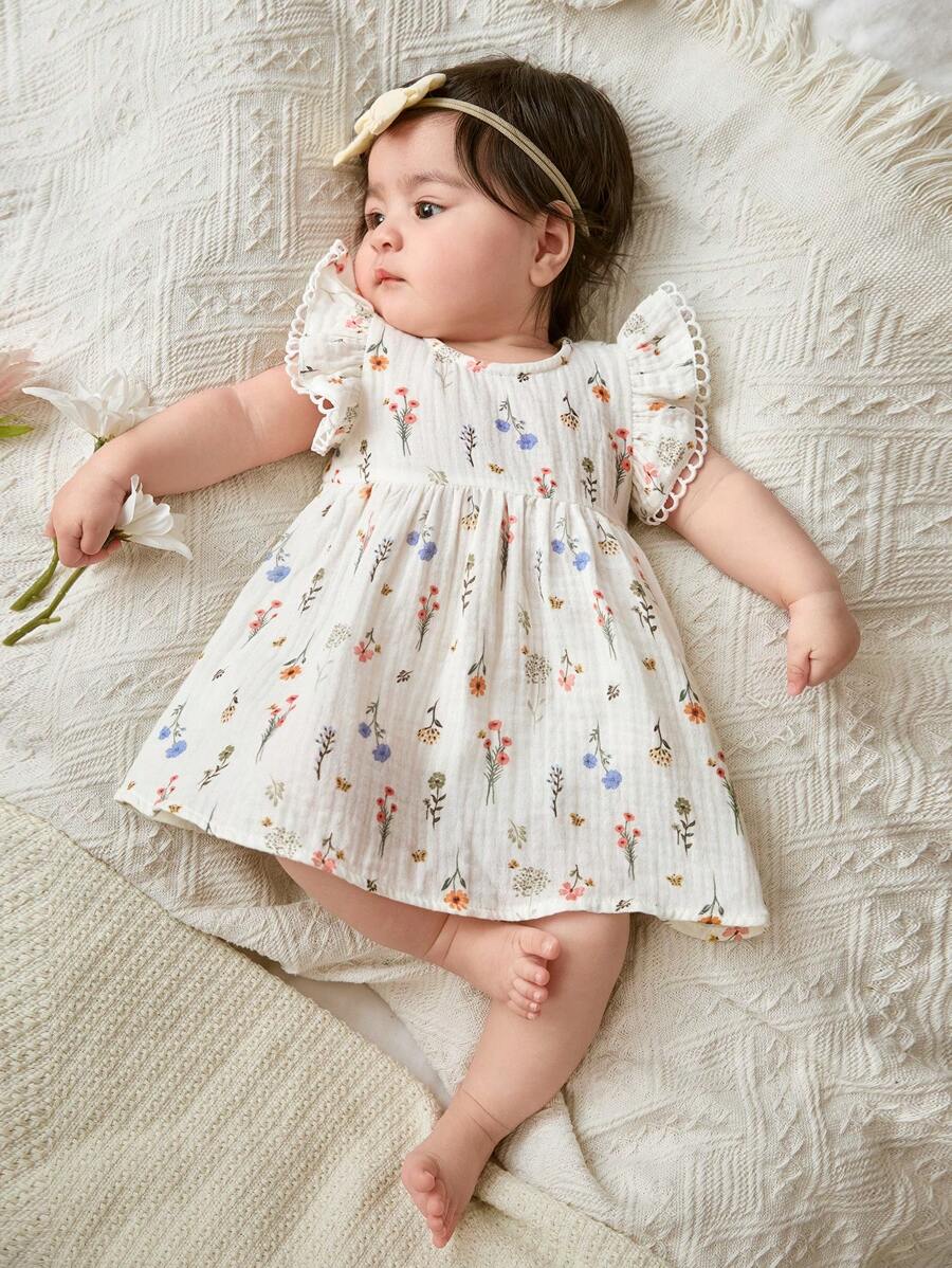 Baby Ditsy Floral Cinched Waist Dress for Cute Spring and Summer Wear