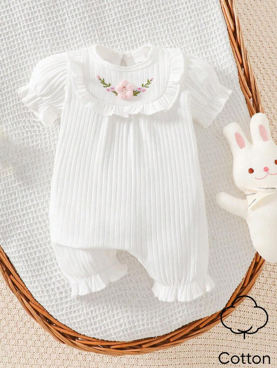 Baby Embroidered Bubble Sleeve Jumpsuit Shorts for Cute Summer Daily Wear