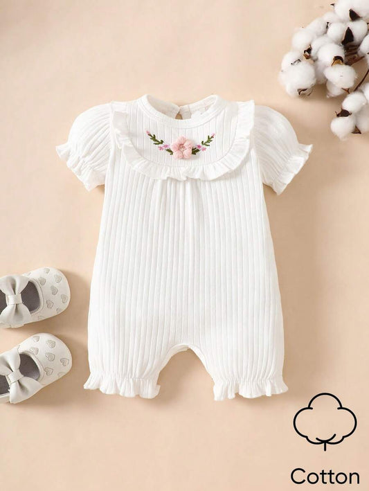 Baby Embroidered Bubble Sleeve Jumpsuit Shorts for Cute Summer Daily Wear