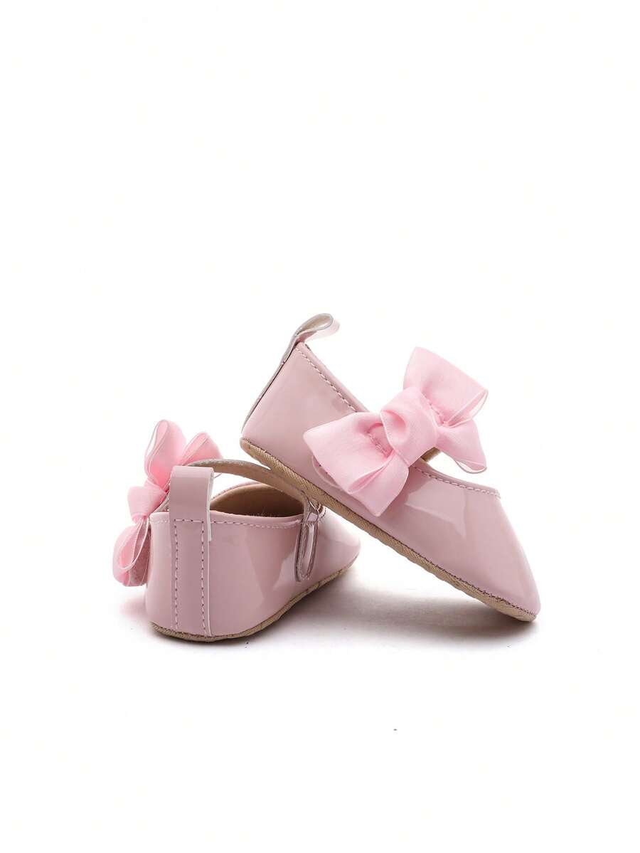 Sweet Glossy Bow Flat Shoes for Infant Girls - Elegant 0-1 Year Princess Flats