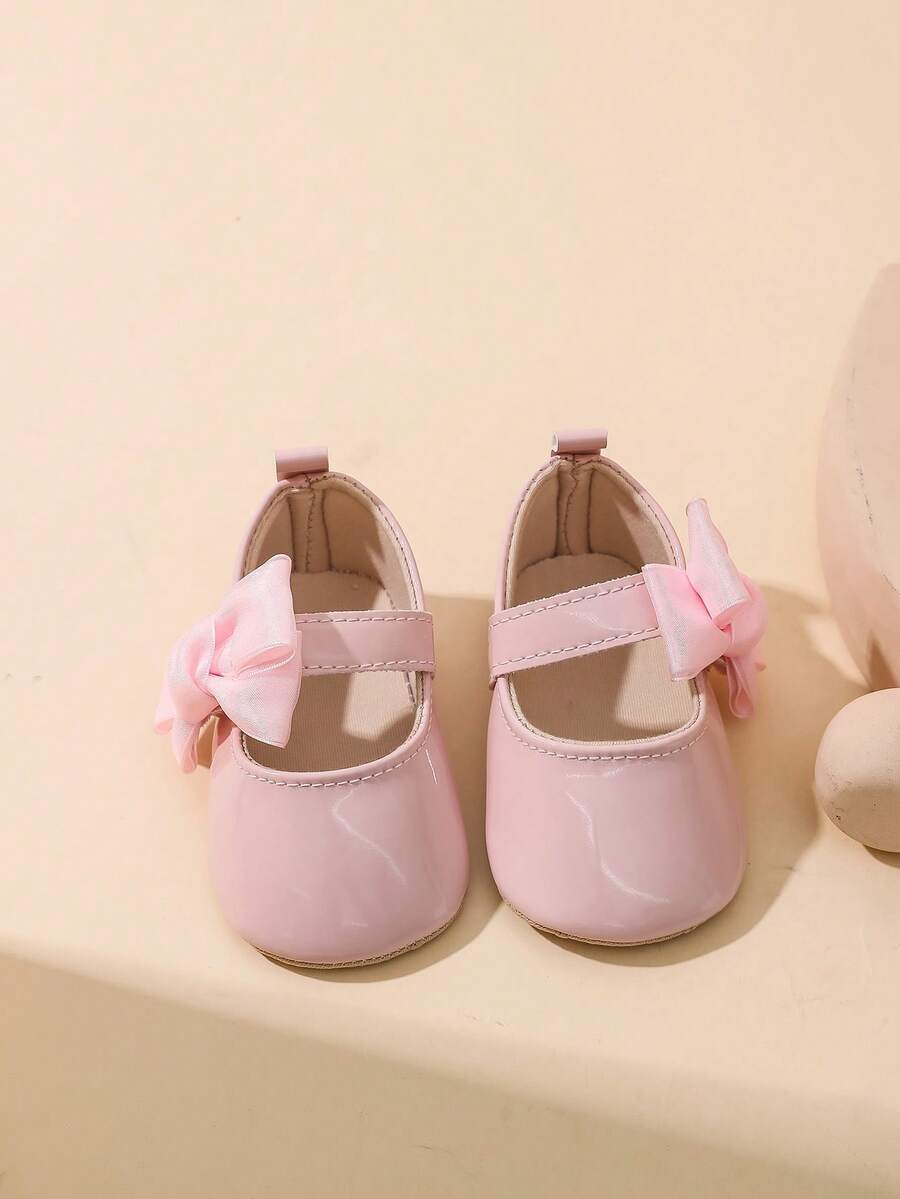 Sweet Glossy Bow Flat Shoes for Infant Girls - Elegant 0-1 Year Princess Flats