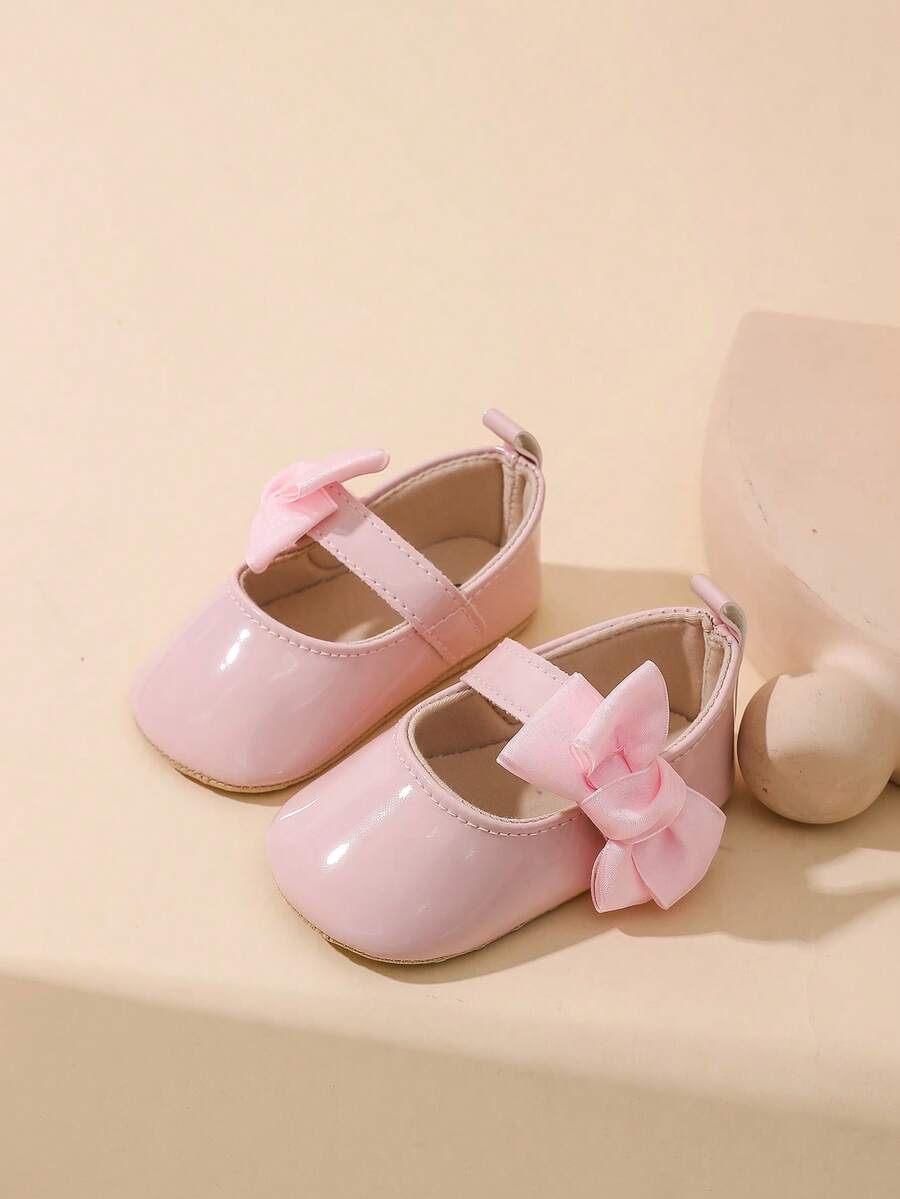 Sweet Glossy Bow Flat Shoes for Infant Girls - Elegant 0-1 Year Princess Flats
