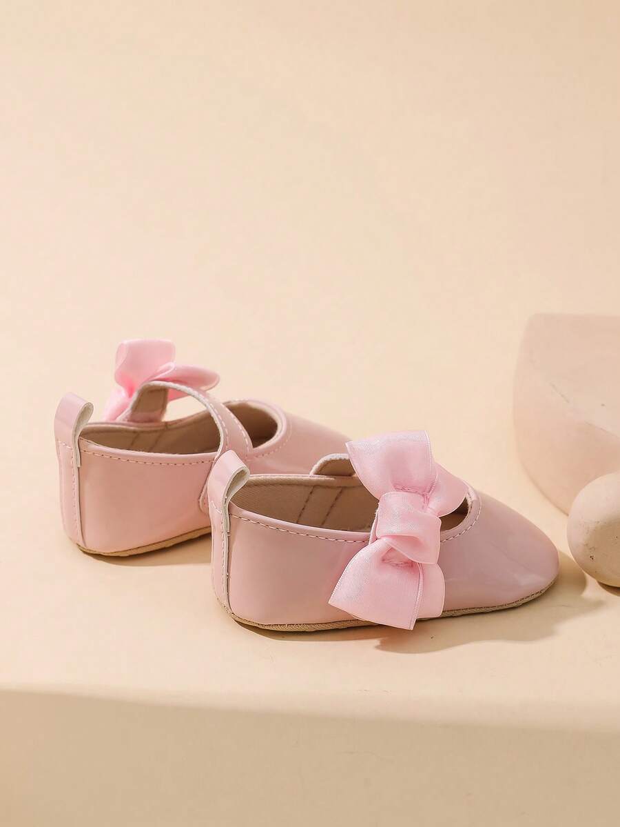 Sweet Glossy Bow Flat Shoes for Infant Girls - Elegant 0-1 Year Princess Flats