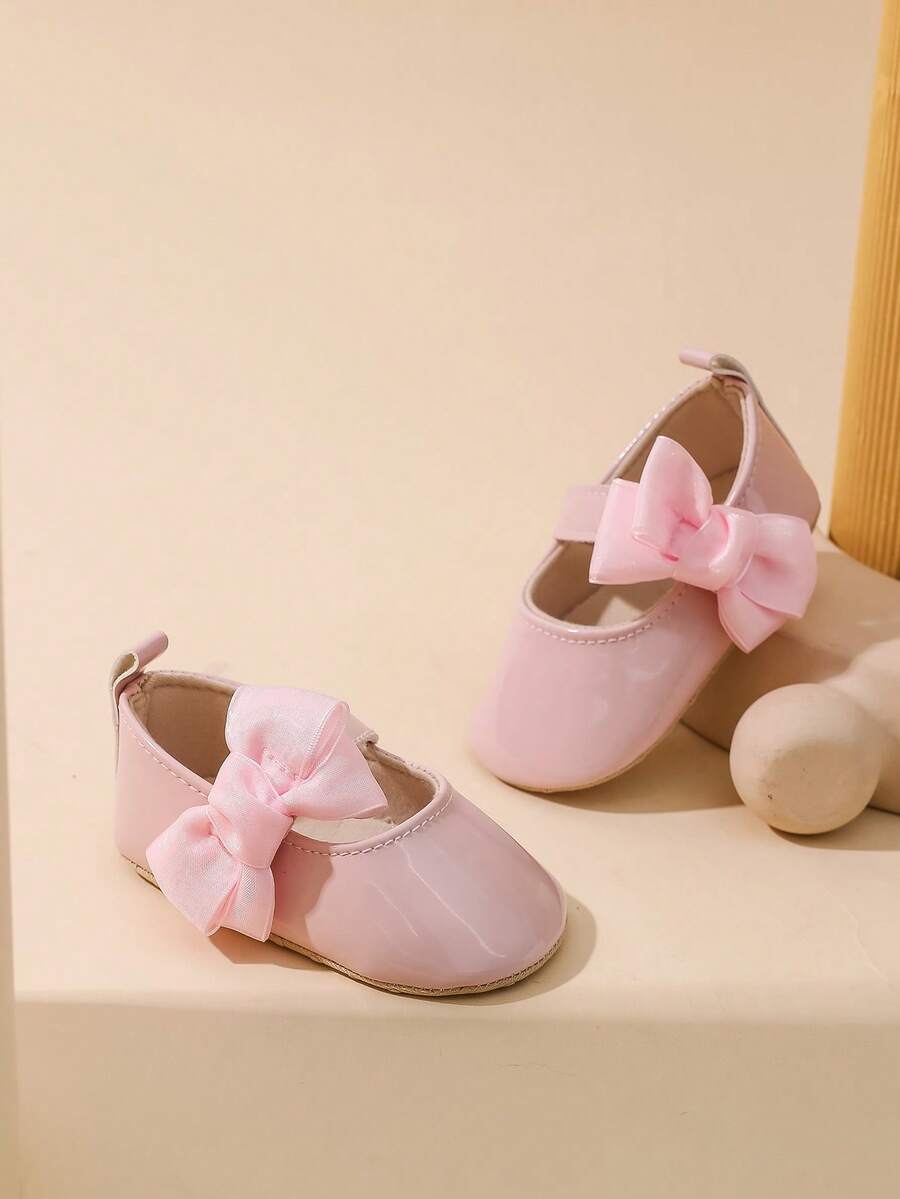 Sweet Glossy Bow Flat Shoes for Infant Girls - Elegant 0-1 Year Princess Flats