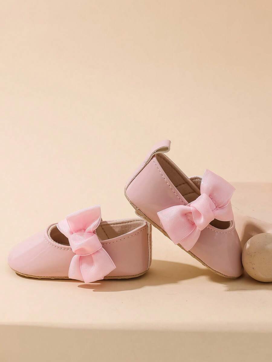 Sweet Glossy Bow Flat Shoes for Infant Girls - Elegant 0-1 Year Princess Flats