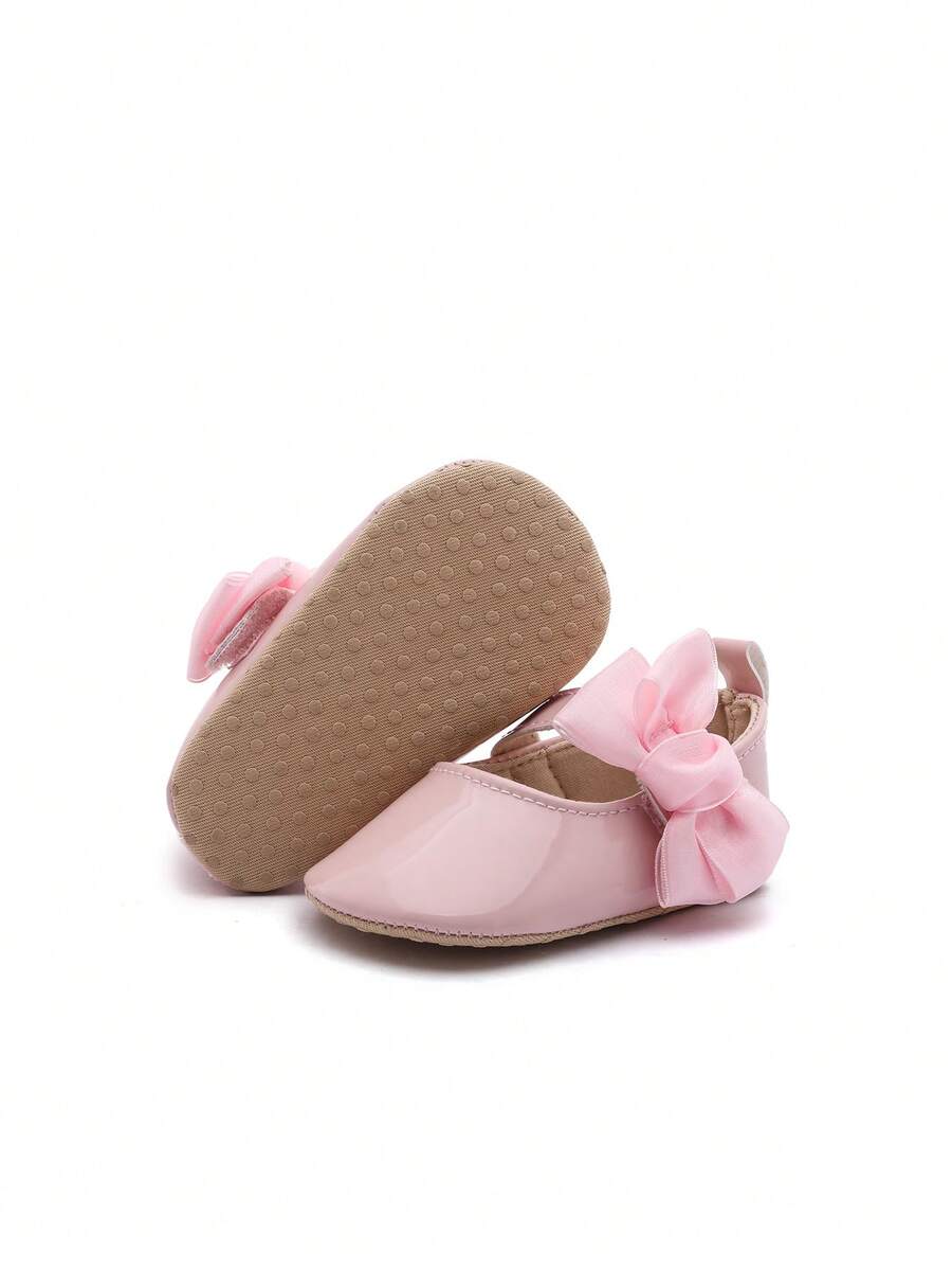 Sweet Glossy Bow Flat Shoes for Infant Girls - Elegant 0-1 Year Princess Flats