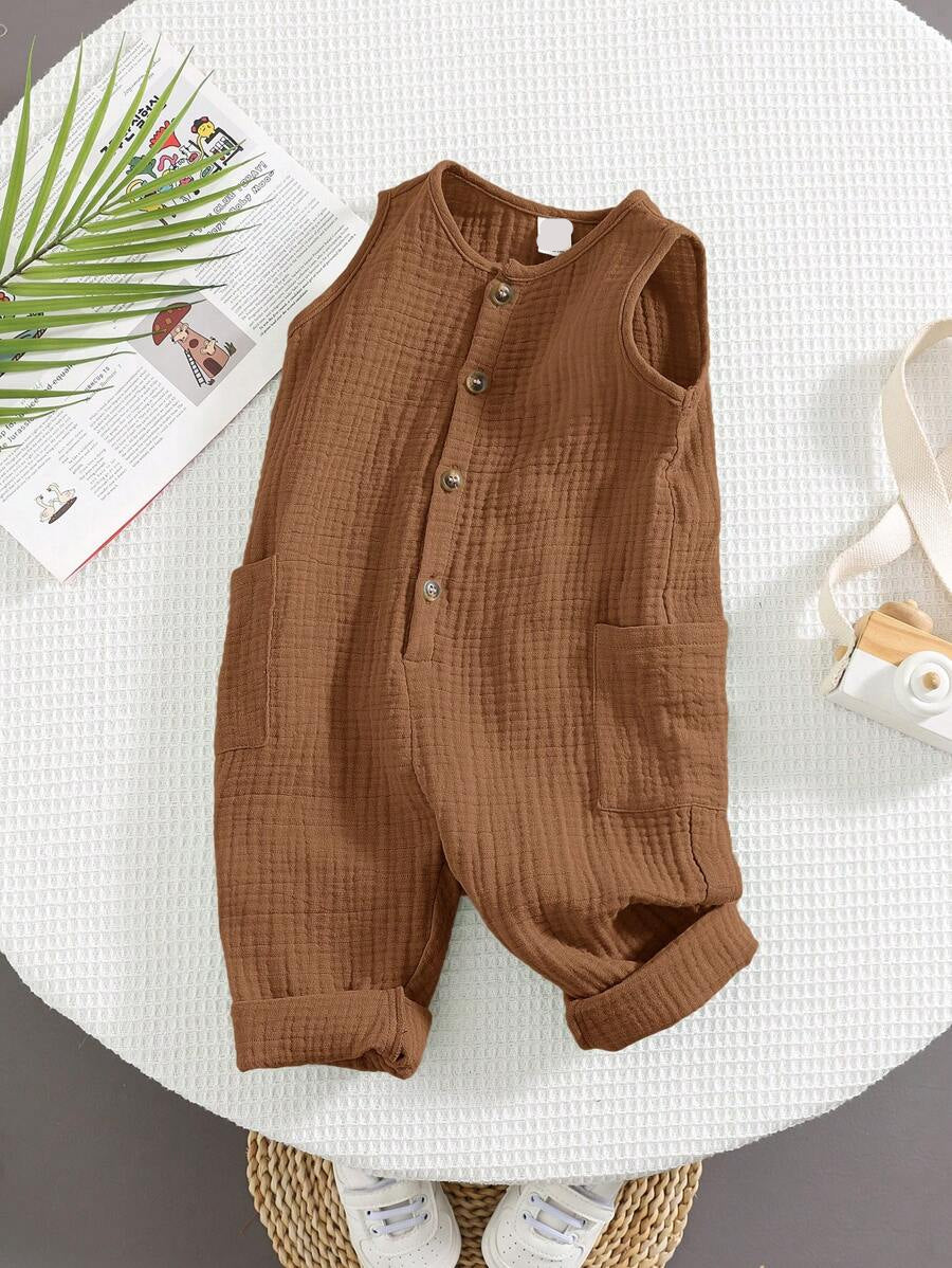 Unisex Newborn Baby Apricot Striped Sleeveless Romper Casual Spring Summer Vacation Outfit