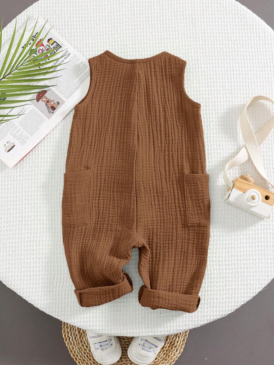Unisex Newborn Baby Apricot Striped Sleeveless Romper Casual Spring Summer Vacation Outfit