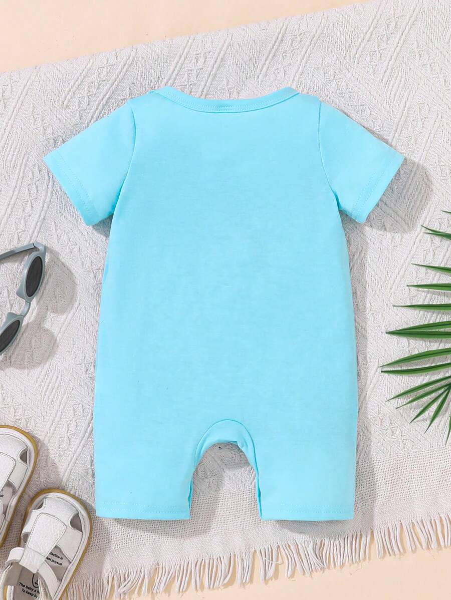 Letter Star and Moon Print Romper for Cute Summer Daily Wear