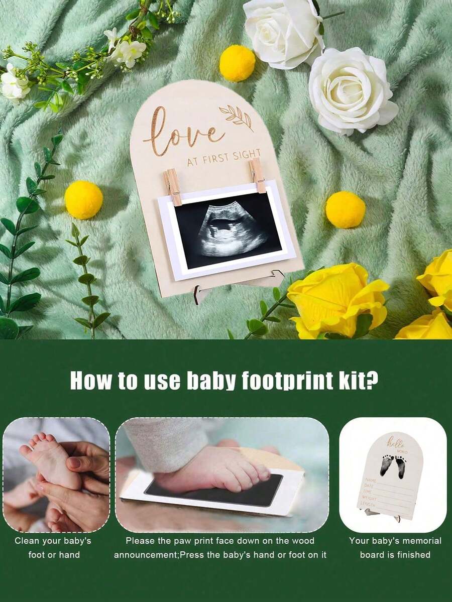 3pcs Baby Birth Announcement Wooden Name Sign Set Newborn Milestone Plaque Hospital Photo Prop Handprint Footprint Keepsake